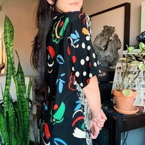 Vintage Colorful Patterned Silk Blouse